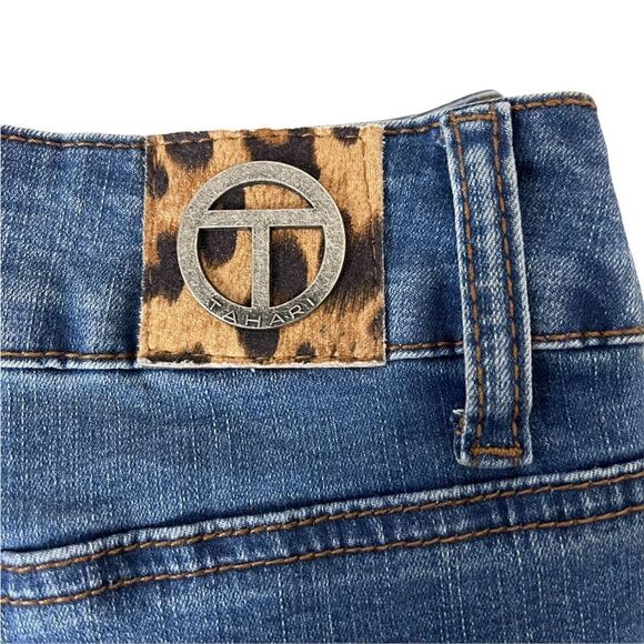 Tahari Button Fly Distressed Denim/Leopard Jeans Size 6/28 - Picture 3 of 3